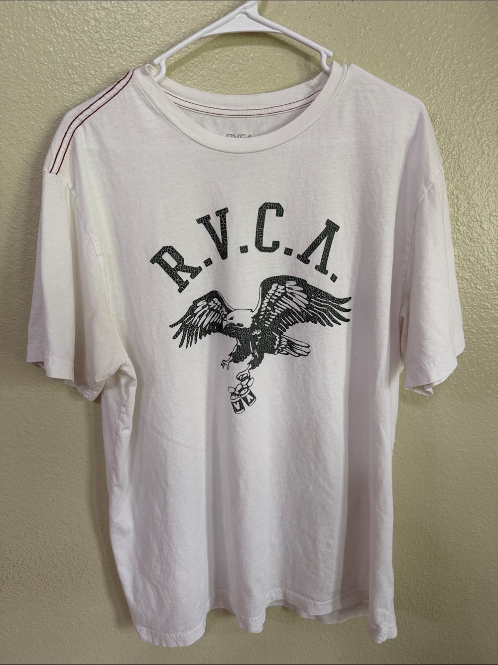 RVCA White Short-Sleeve Tee with Black Eagle Graphic